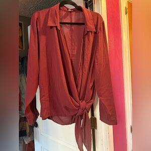 Elegant Women's Tie-Front Blouse - Maroon - Never Worn